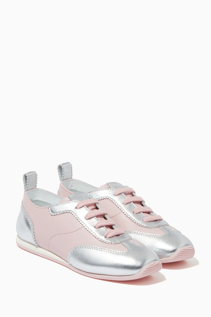 

EA Lace-up Sneakers in Metallic Leather, Silver