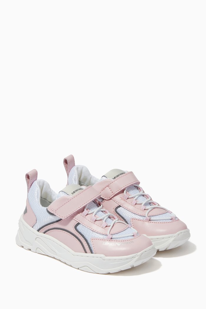

Chunky Sole Sneakers in Mesh & Leather, Pink