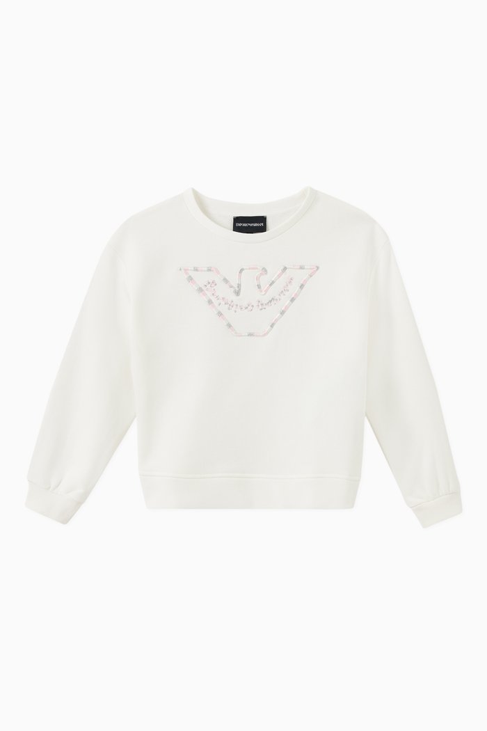 

EA Embroidered Eagle Sweatshirt in Jersey, White