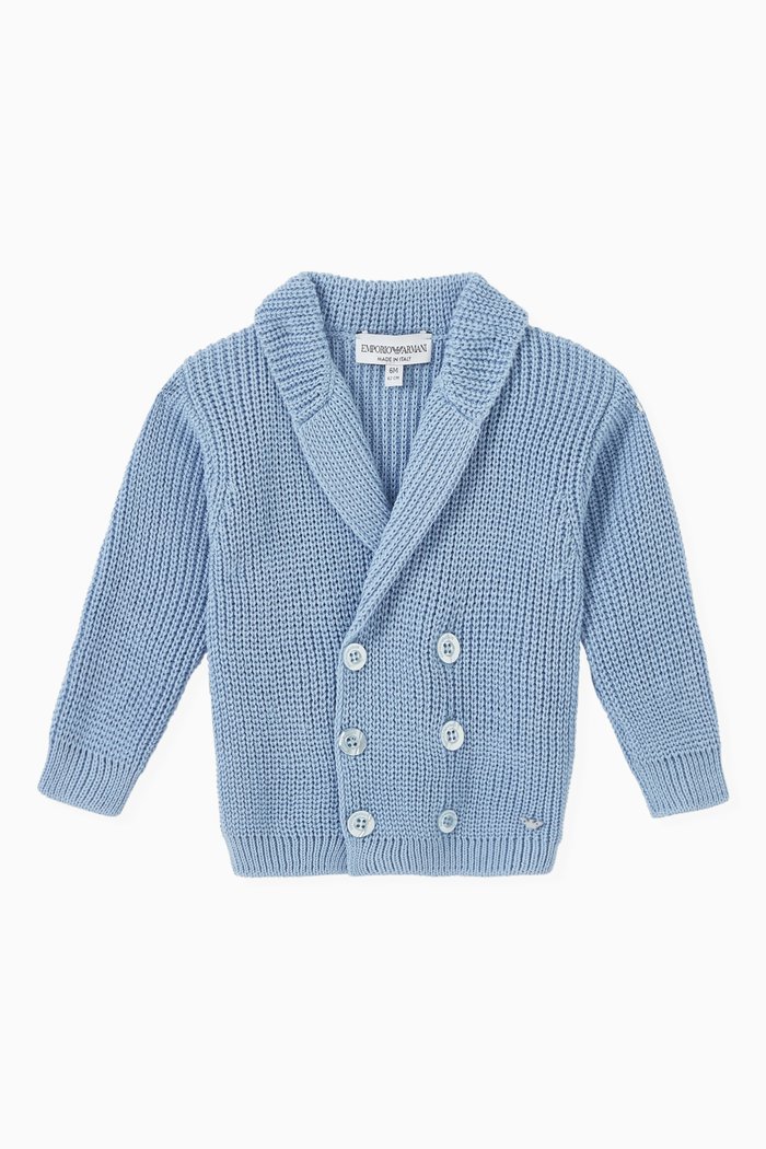 

Double-breasted Cardigan in Cotton-blend Knit, Blue