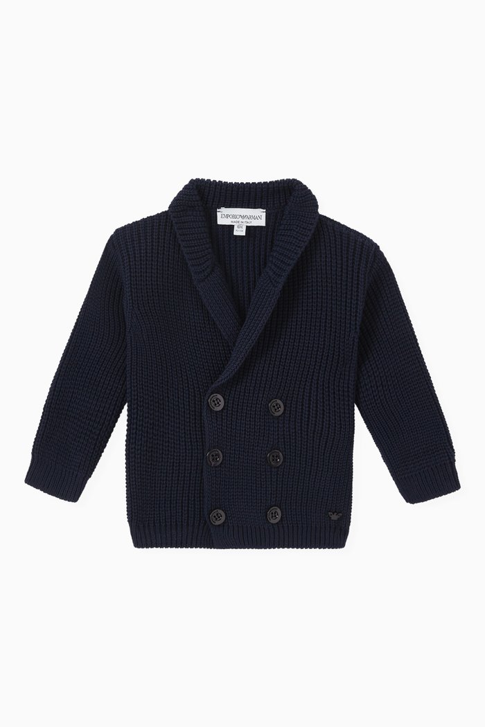 

Double-breasted Cardigan in Cotton-blend Knit, Blue