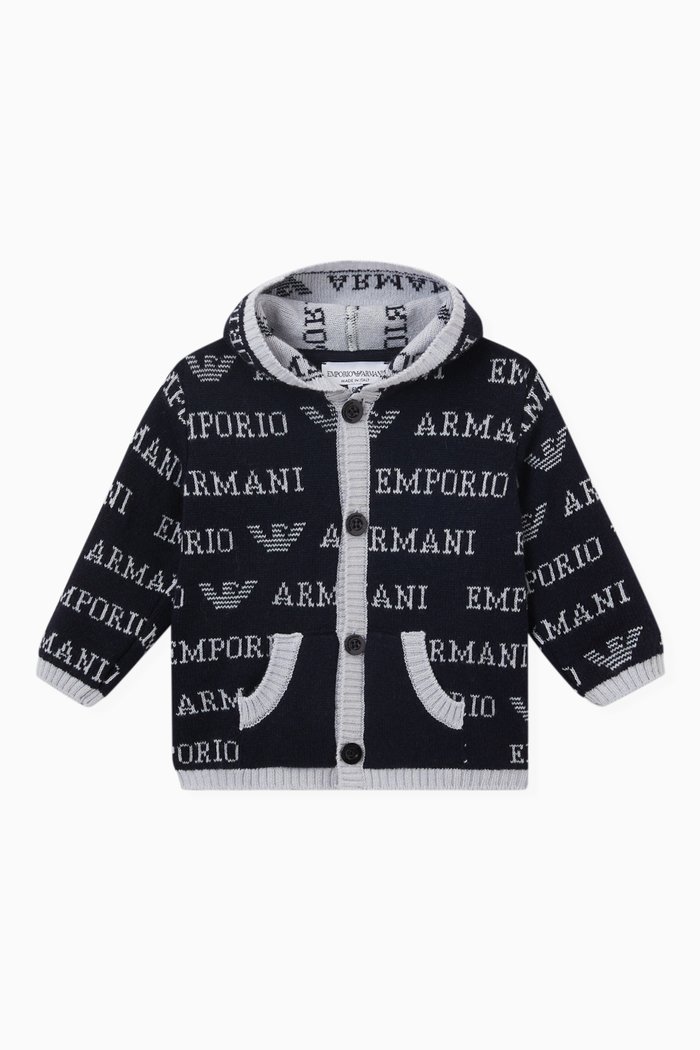 

All-over Logo Cardigan in Viscose-blend Knit, Blue