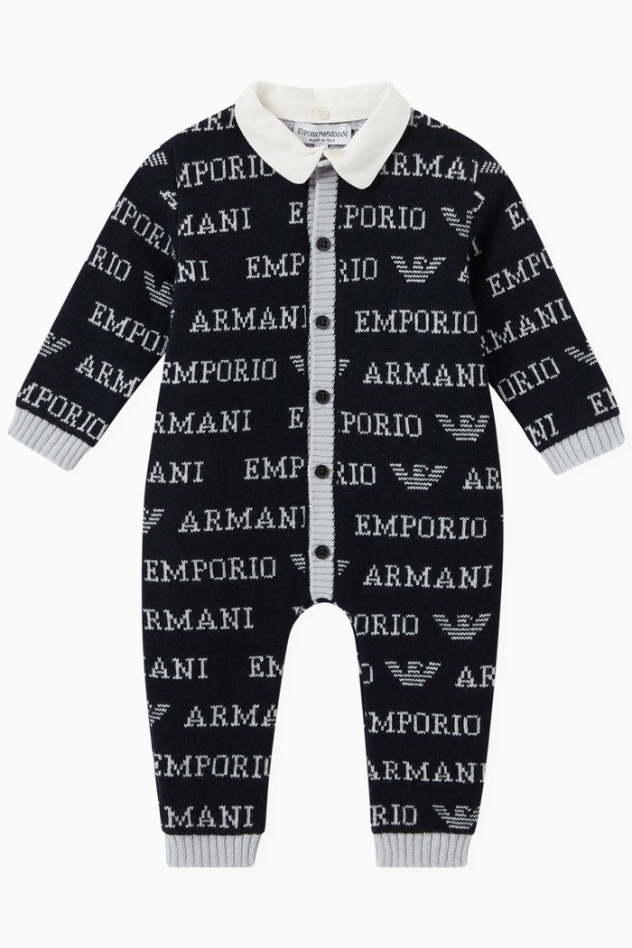 All-over EA Logo Jumpsuit in Knit, Blue