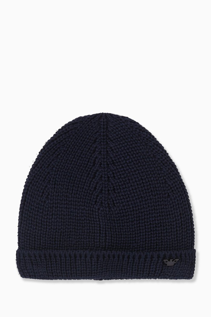 

EA Eagle Beanie in Cotton-blend Knit, Blue