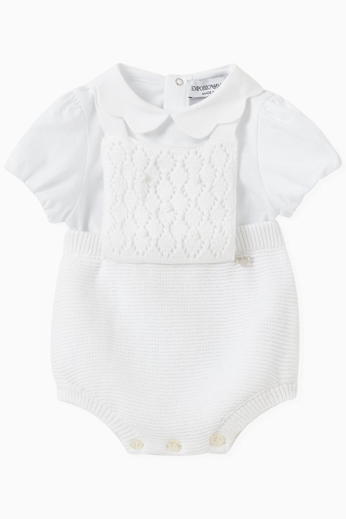 Crochet Jumpsuit & Romper Set in Cotton, White