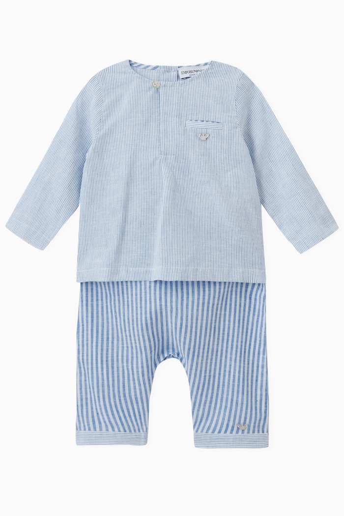 

Striped Top and Trousers, Set of Two in Cotton & Linen, Blue