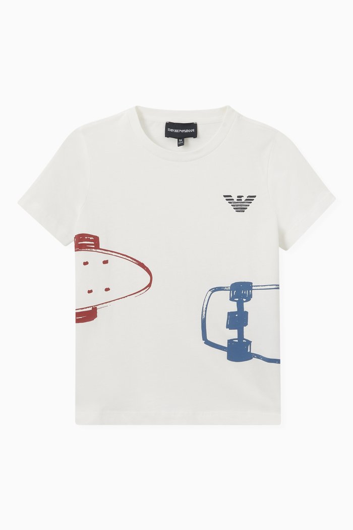 Side Skateboard Print T-Shirt in Cotton, White