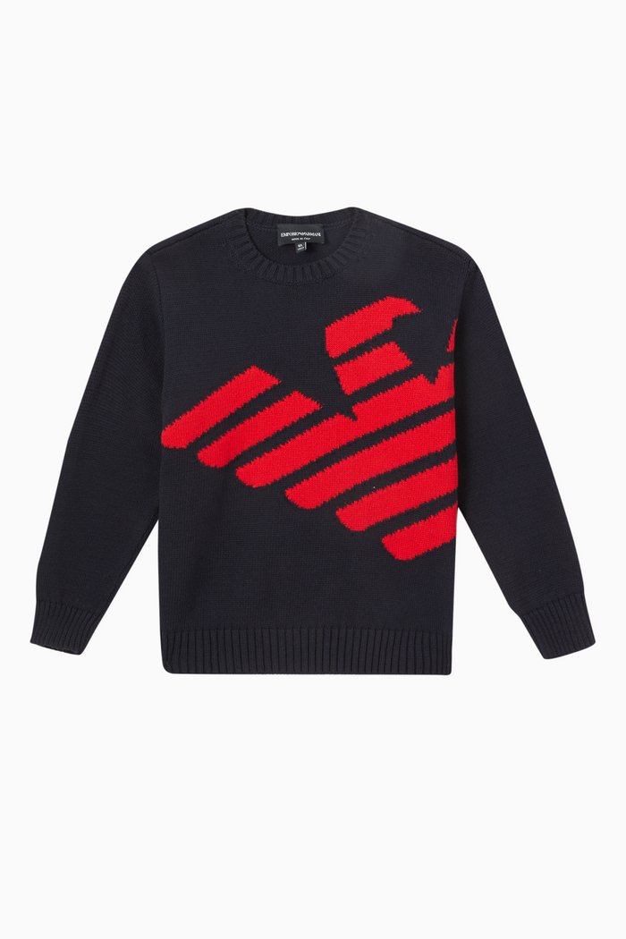 

EA Eagle Logo Sweater in Wool Knit, Blue
