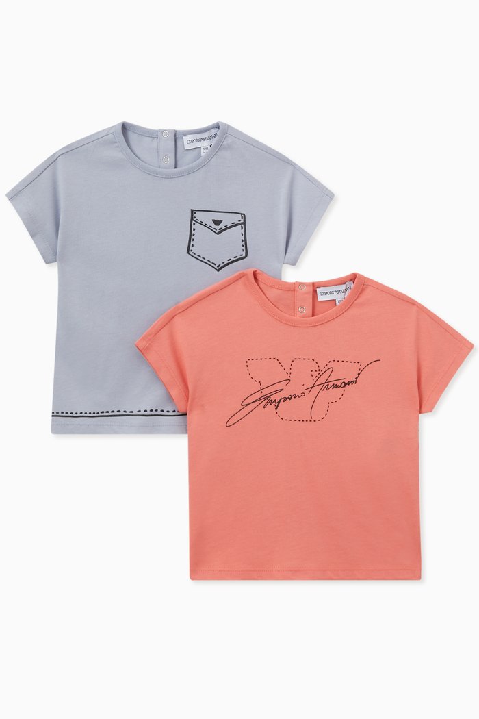 

Text & Eagle Logo Print T-shirt, Set of 2 in Cotton, Blue