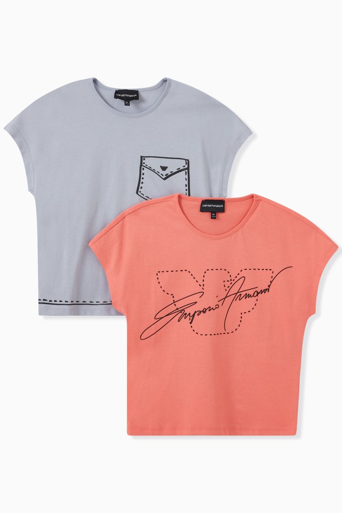 

Printed Logo T-shirt in Cotton Jersey, Set of 2, Blue