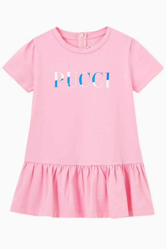 

Ruffled Logo Dress in Cotton, Pink