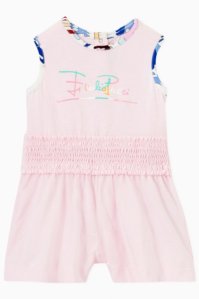 

Ranuncoli Smocked Waist Romper in Cotton, Pink