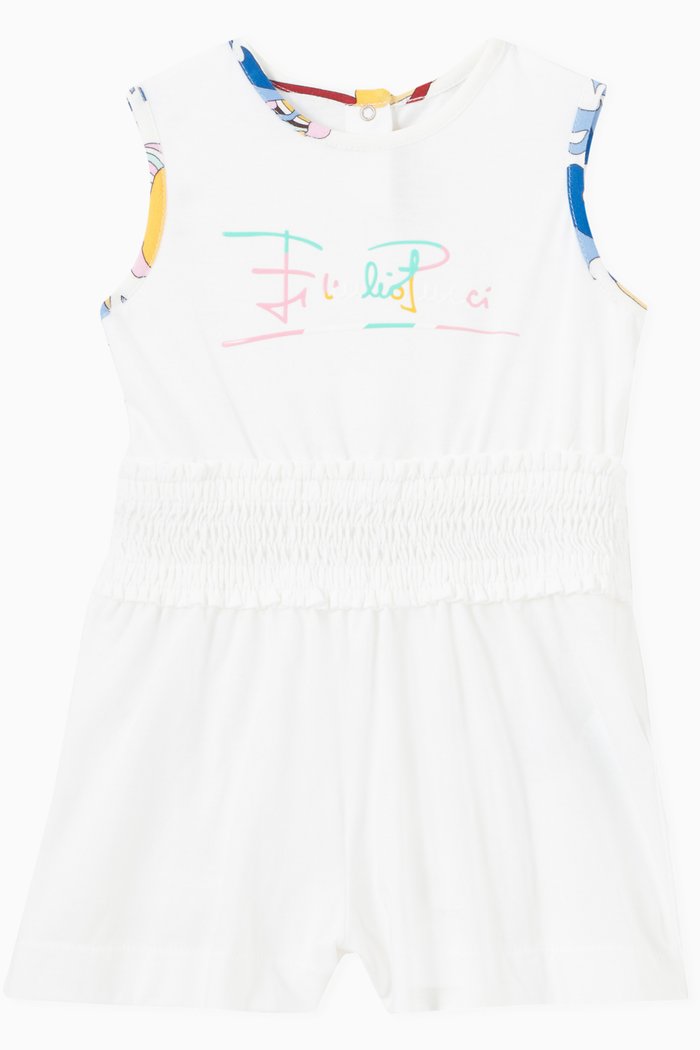 

Ranuncoli Smocked Waist Romper in Cotton, White