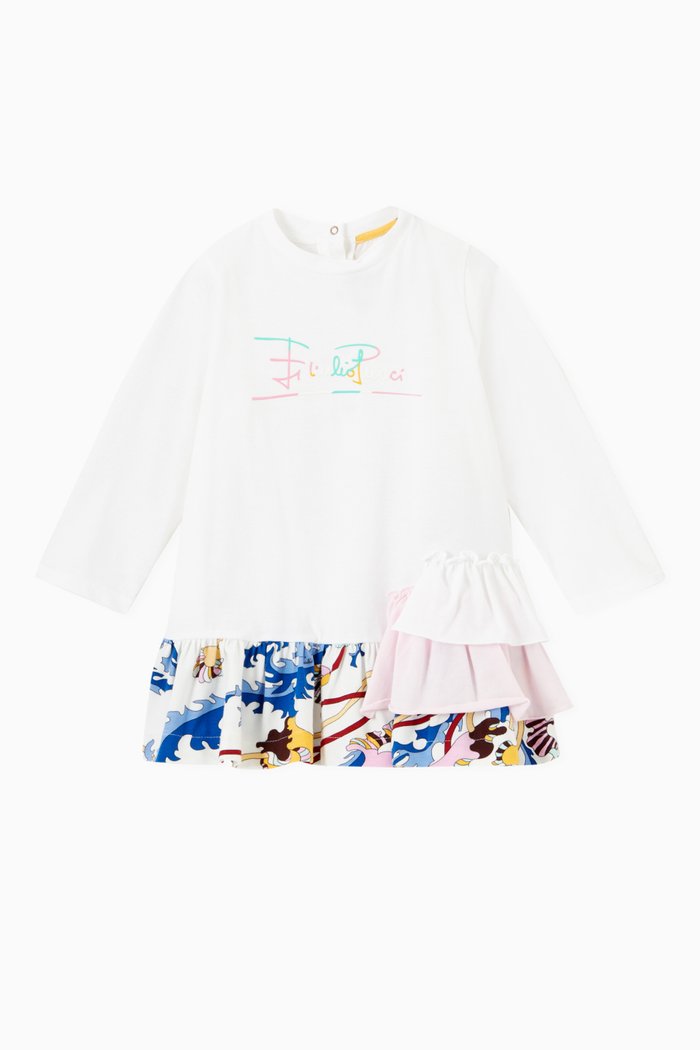 

Ranuncoli Hem Ruffle Dress in Cotton, White