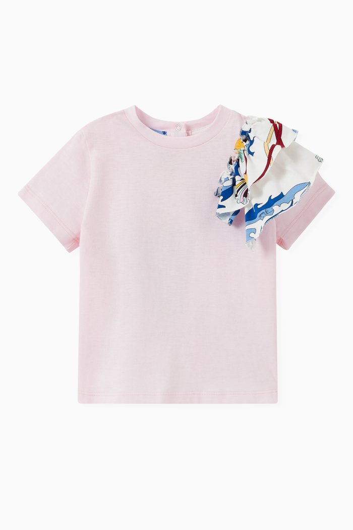

Frill Shoulder T-shirt in Cotton, Pink