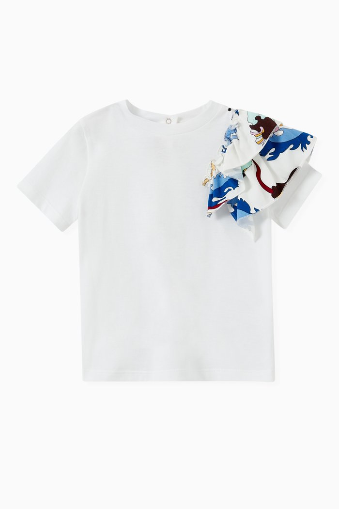 

Frill Shoulder T-shirt in Cotton, White