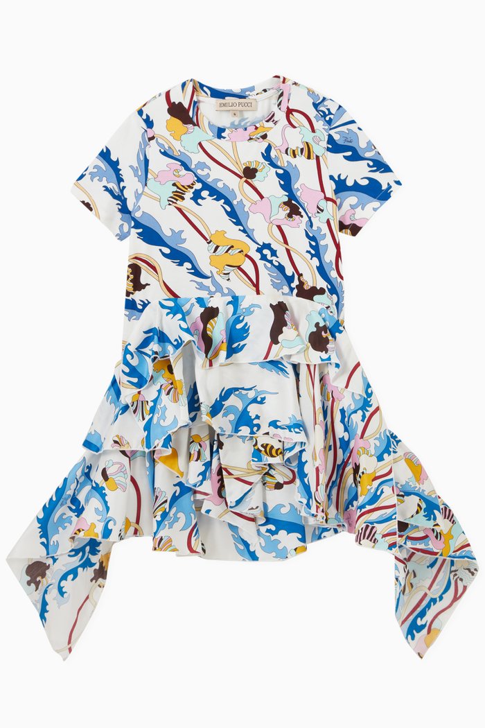 Ranuncoli Asymmetric Hem Dress in Cotton, Multicolour