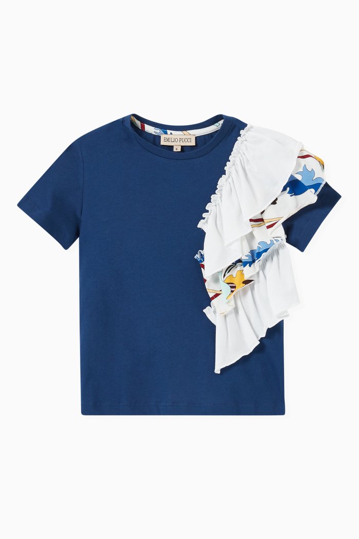 

Ranuncoli Frill T-shirt in Cotton, Blue