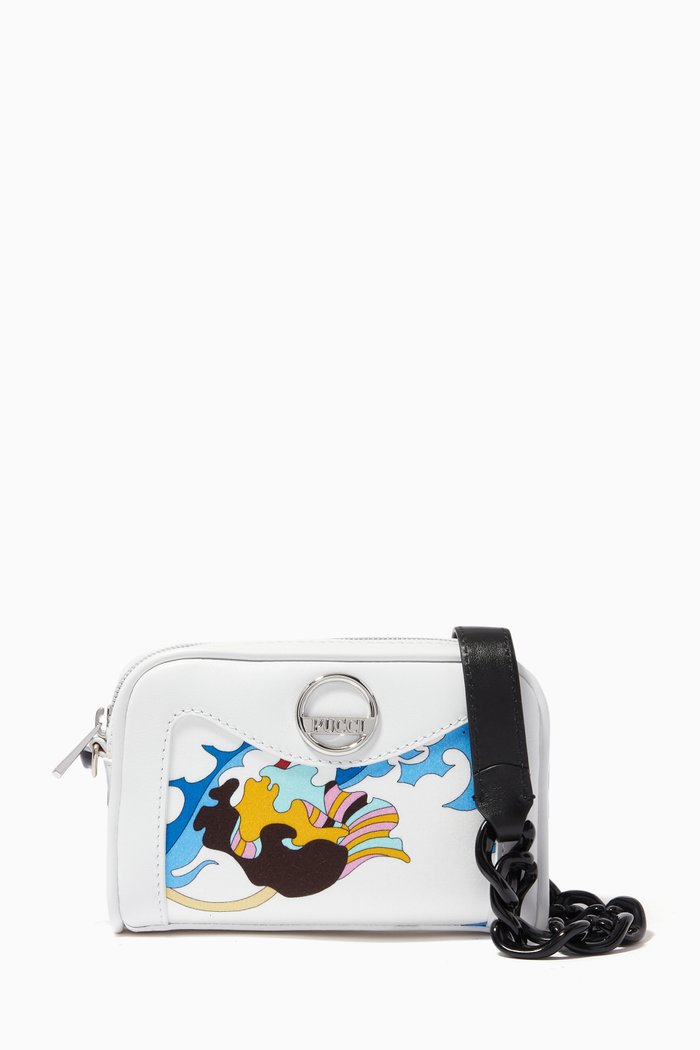 

Ranuncoli Print Chain Strap Bag in Leather, White
