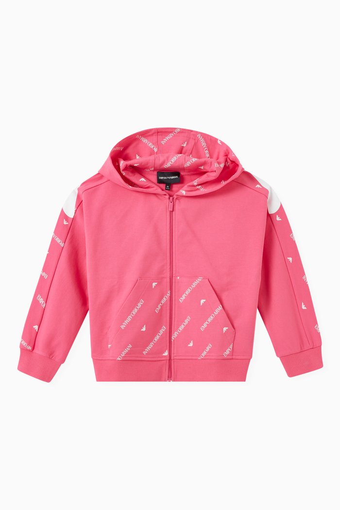

All-over & Macro Eagle logo Hoodie in Cotton Jersey, Pink