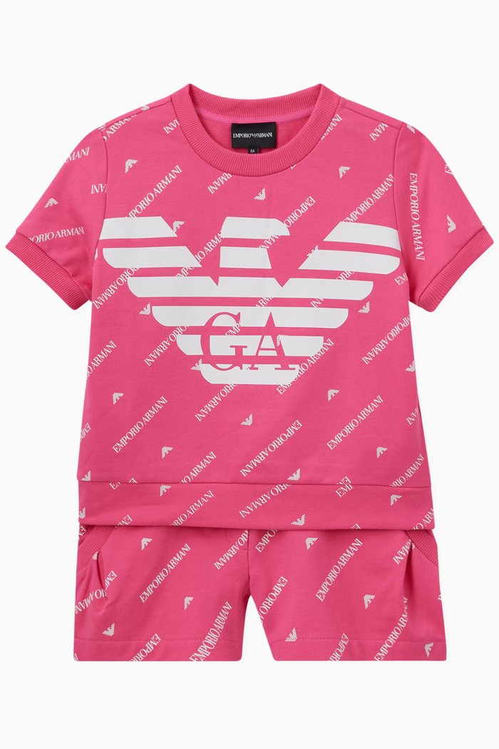 

All-over Logo Print T-shirt & Shorts Set in Cotton, Pink