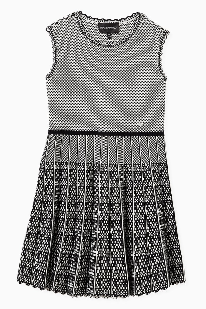 

Pleated Dress in Micro-patterned Jacquard Knit, Black