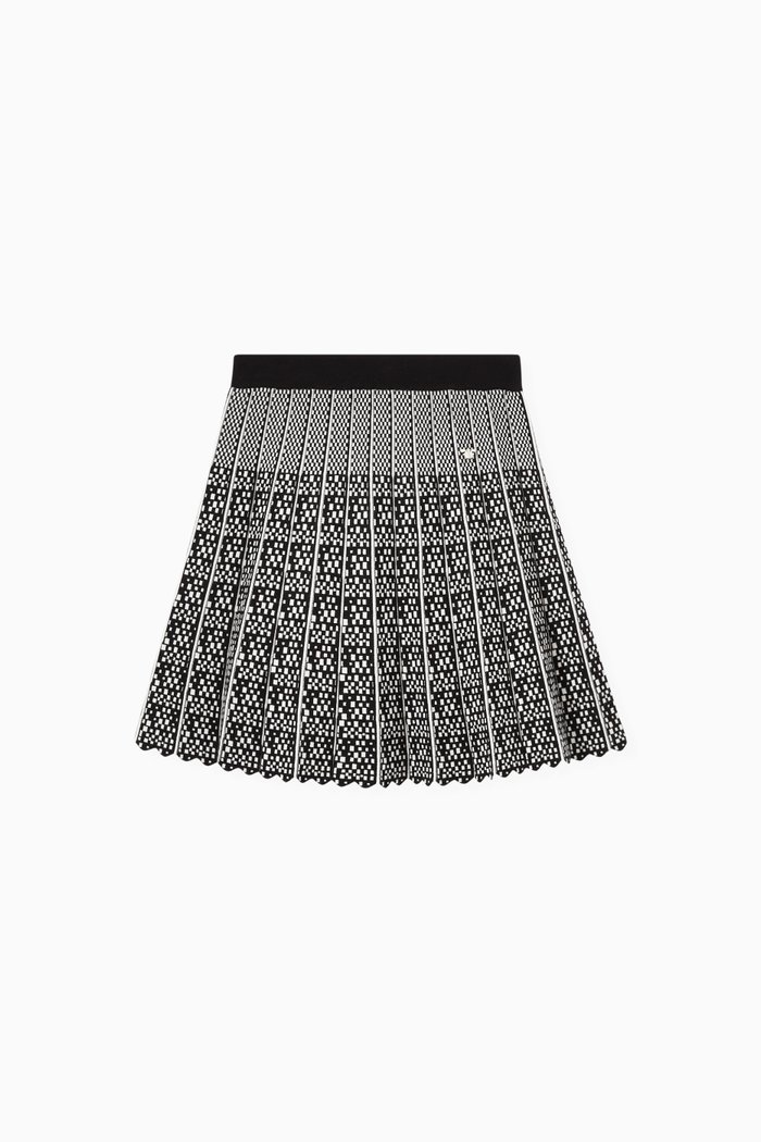 

Pleated Skirt in Micro-patterned Jacquard Knit, Black