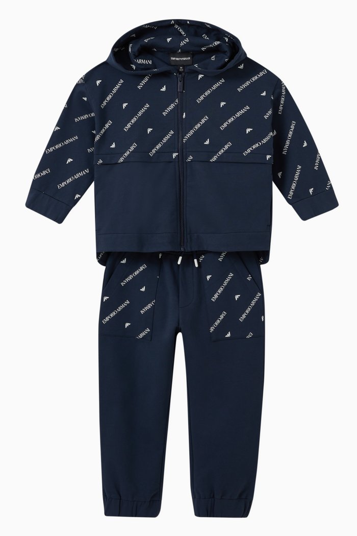 

Text Logo Zip-up Hoodie in Cotton, Blue
