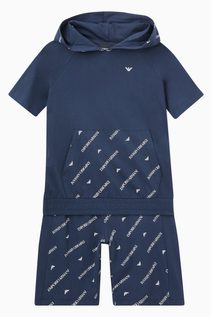 

All-over Logo Print T-shirt & Shorts Set in Cotton, Blue