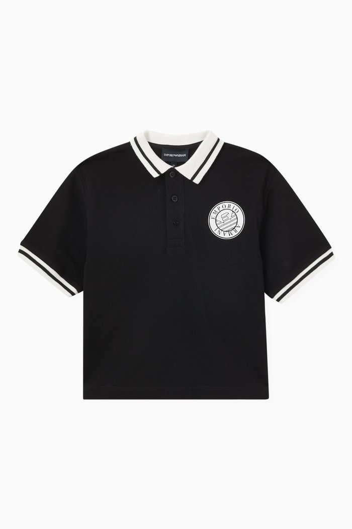 

Contrast Trim EA Logo Polo Shirt in Cotton Piquet, Black