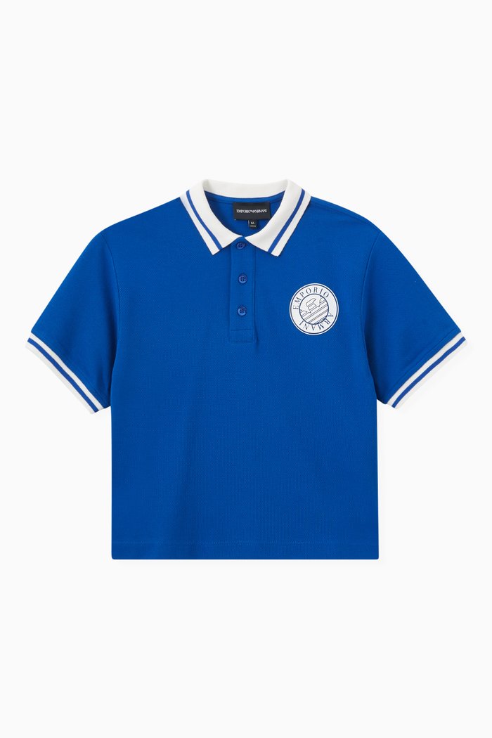 

Contrast Trim EA Logo Polo Shirt in Cotton Piquet, Blue