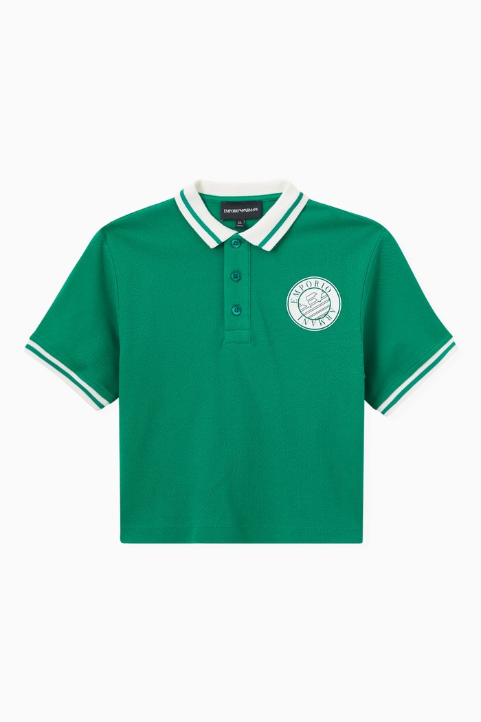 

Contrast Trim EA Logo Polo Shirt in Cotton Piquet, Green