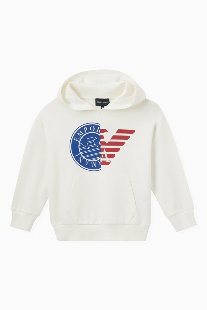 

Blended Logo Print Hoodie in Cotton, White