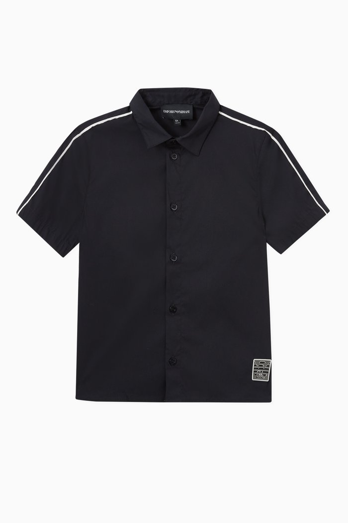 

EA Piping Logo Shirt in Cotton Piqué, Blue