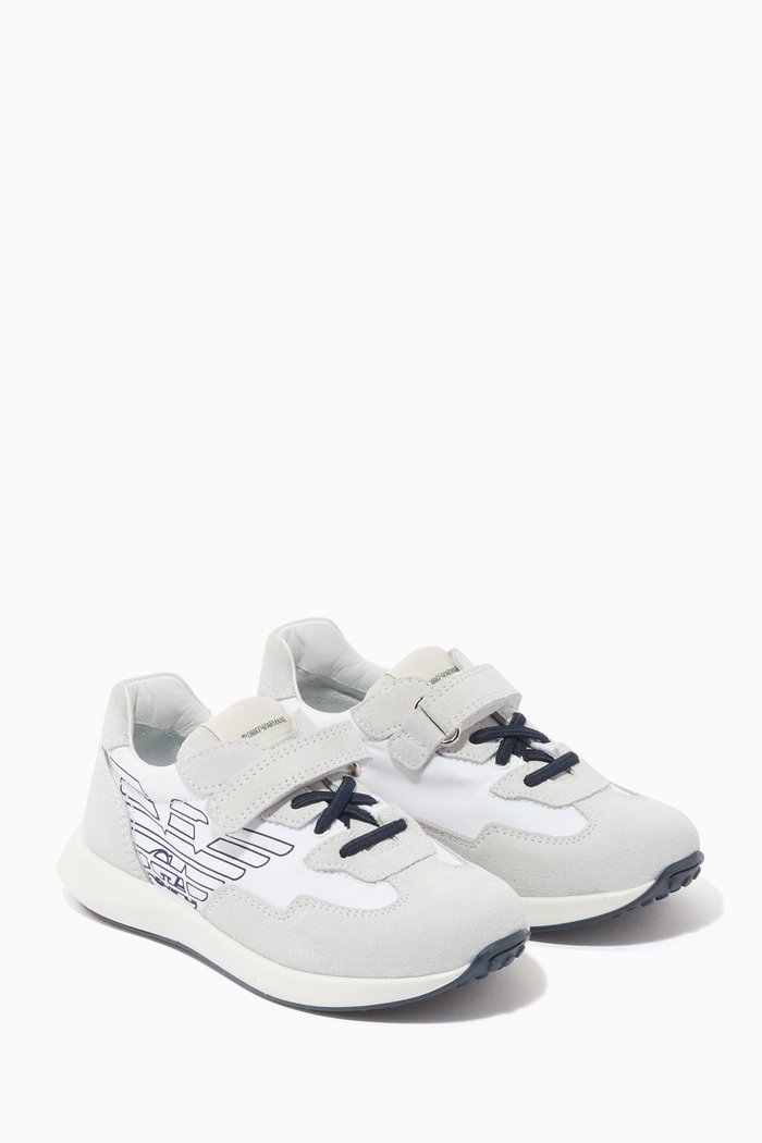 

EA Eagle Lace Up Sneakers in Nylon & Suede, White