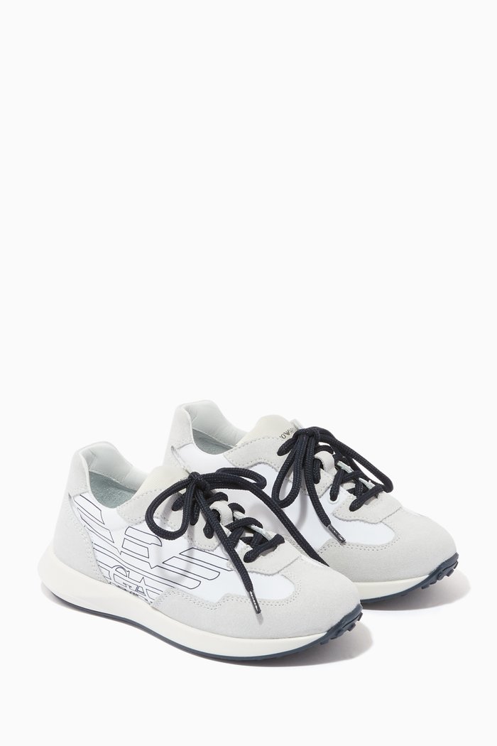 

EA Eagle Lace Up Sneakers in Nylon & Suede, White