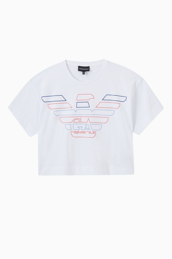 

Macro Eagle Logo Multicolor Print T-shirt in Cotton, White
