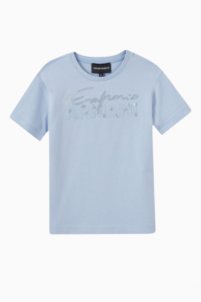 

Embroidered Sequin Logo T-shirt in Jersey, Blue