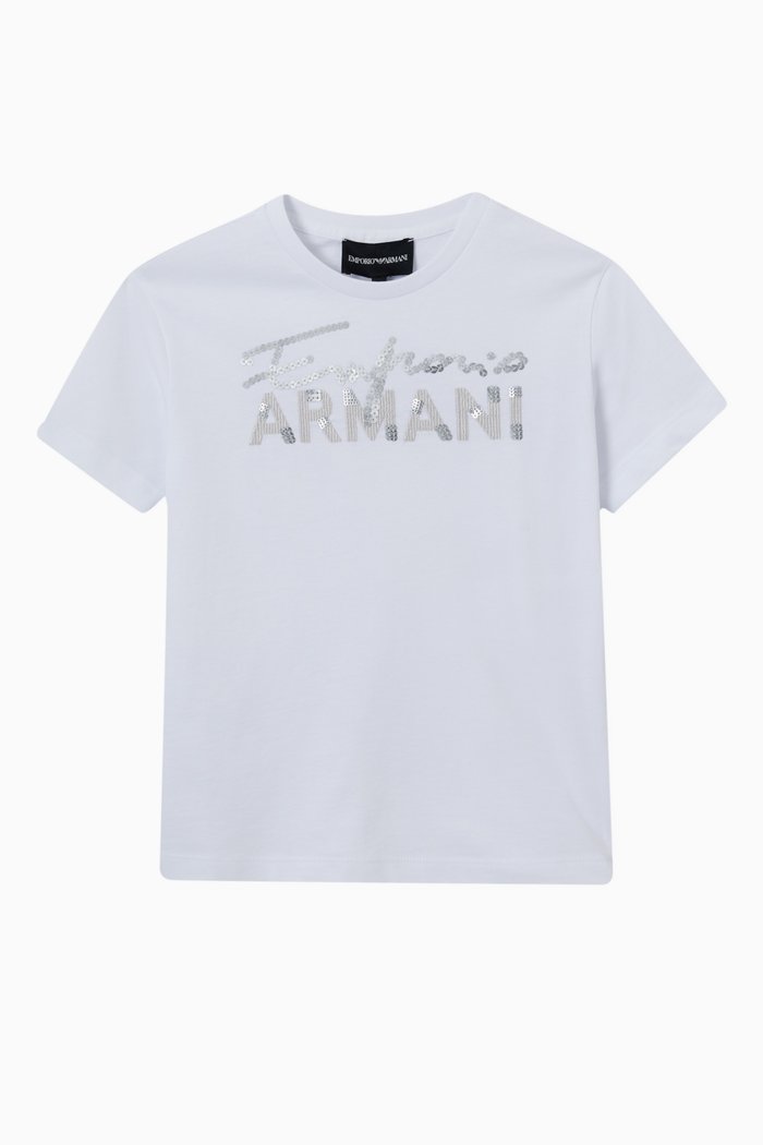 Embroidered Sequin Logo T-shirt in Jersey, White