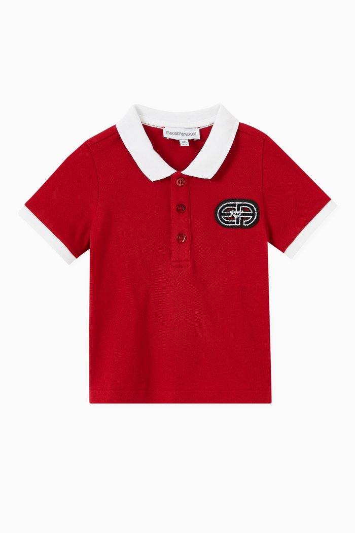 

Contrast Trim Logo Patch Polo Shirt in Cotton Piquet, Red