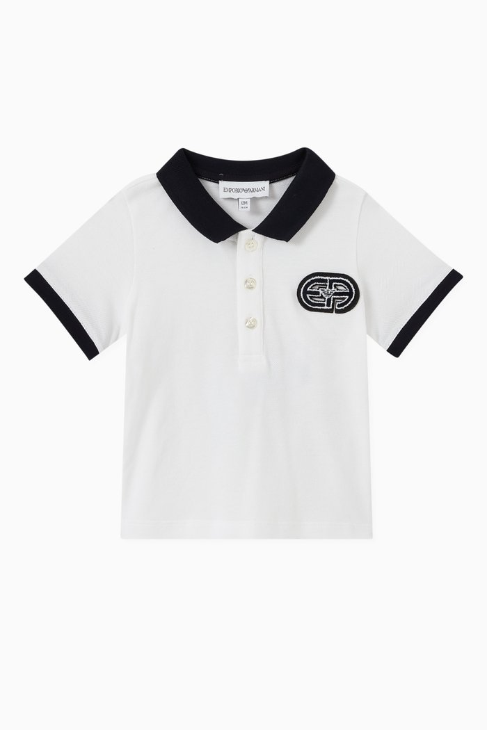 

Contrast Trim Logo Patch Polo Shirt in Cotton Piquet, White