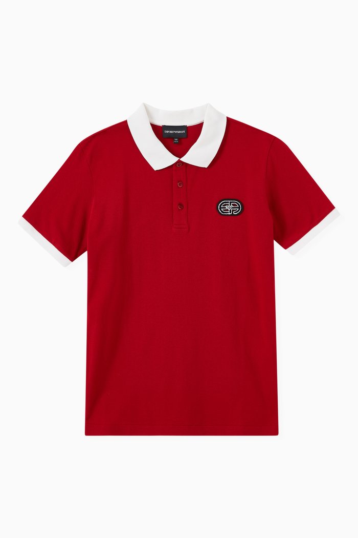 

Contrast Trim Logo Patch Polo Shirt in Cotton Piquet, Red