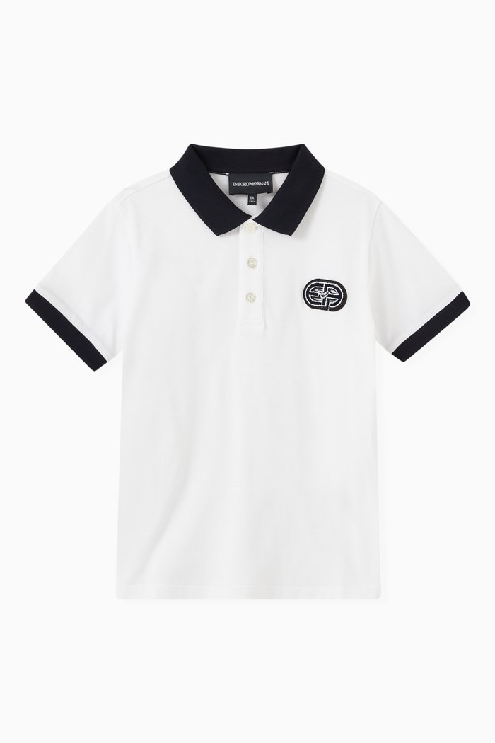 

Contrast Trim Logo Patch Polo Shirt in Cotton Piquet, White