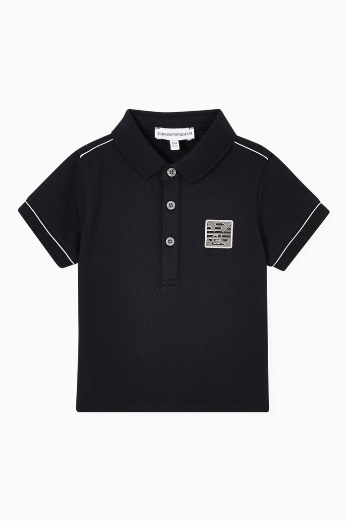 

EA Eagle Piping Polo Shirt in Stretch Cotton Piqué, Blue