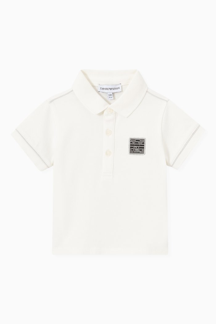 

EA Eagle Piping Polo Shirt in Stretch Cotton Piqué, White