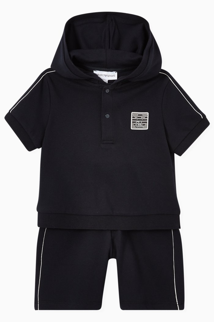 

EA Logo Patch Hoodie & Board Shorts Set in Stretch Piqué, Blue