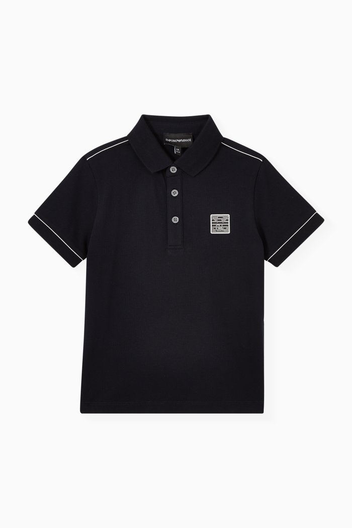 

EA Eagle Piping Polo Shirt in Stretch Cotton Piqué, Blue