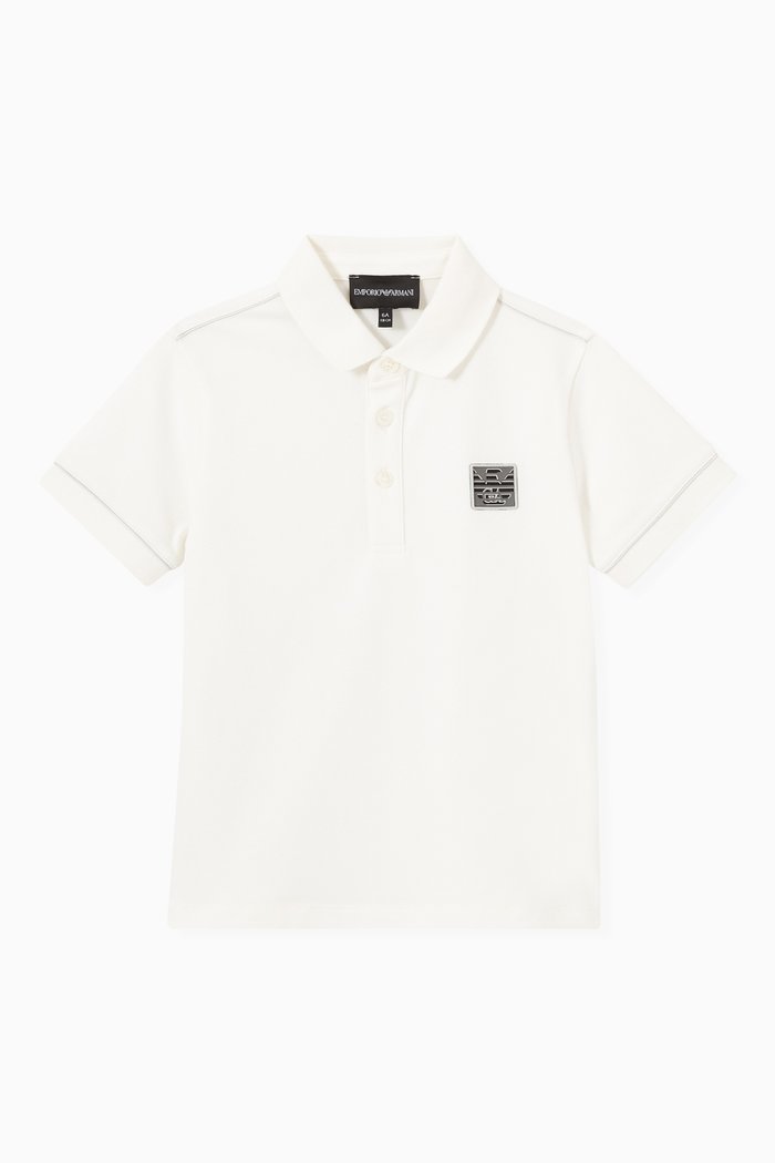 

EA Eagle Piping Polo Shirt in Stretch Cotton Piqué, White