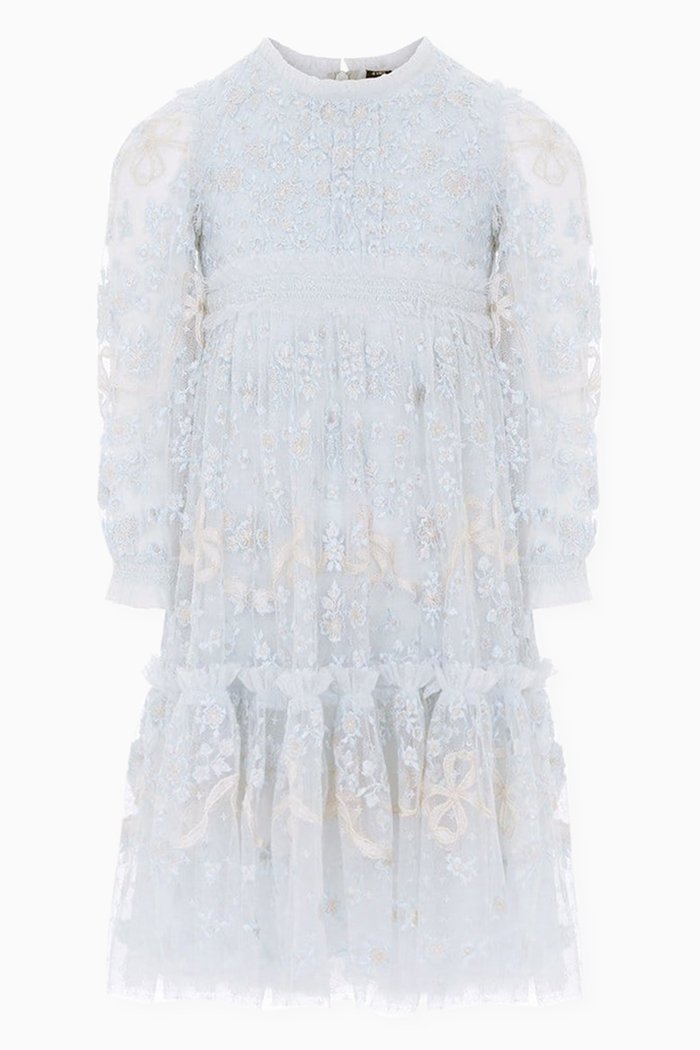 

Emilana Long Sleeves Dress in Tulle, Blue