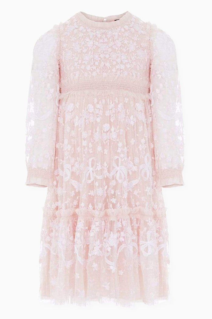 

Emilana Long Sleeves Dress in Tulle, Pink